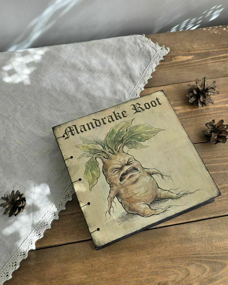 Деревянный блокнот 15,5×15,5 см с коптским переплётом — Mandrake Root