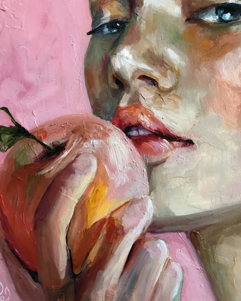 Девушка и яблоко. Картина маслом 40×50 см — 40×50 см