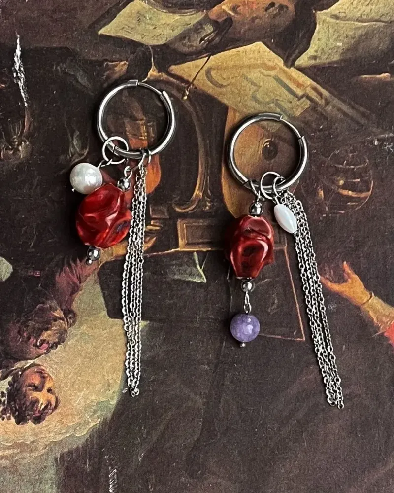 Серьги из жемчуга и коралла