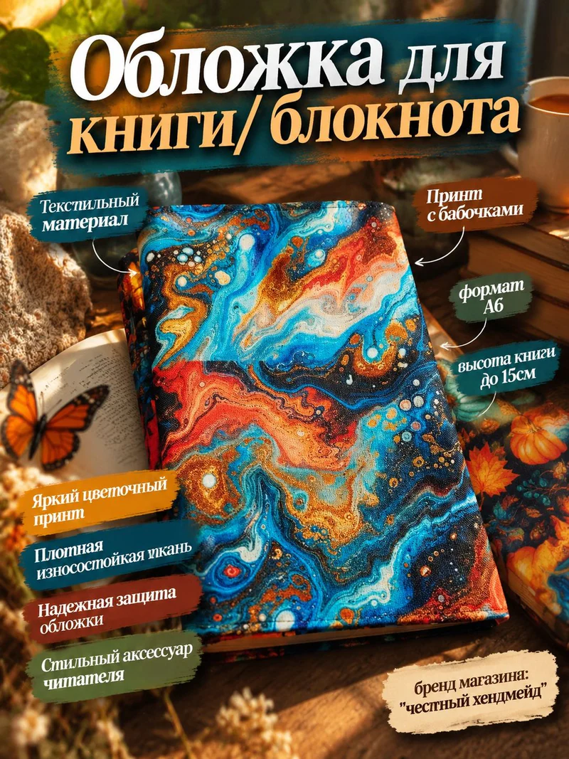 Тканевая обложка для книги и блокнота A6