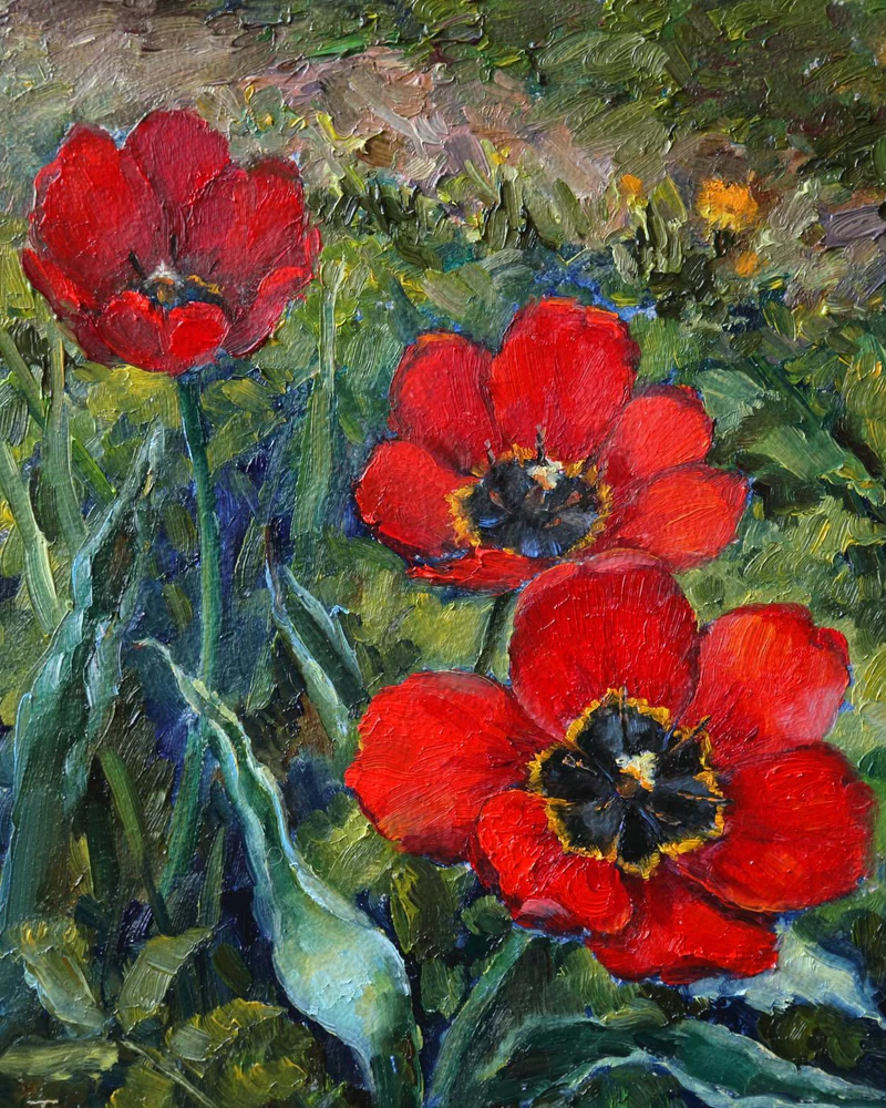 Тюльпаны. Оргалит, масло. 2018