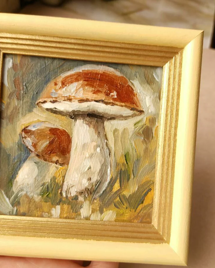 Картина с грибочками масло 10 на 10 см