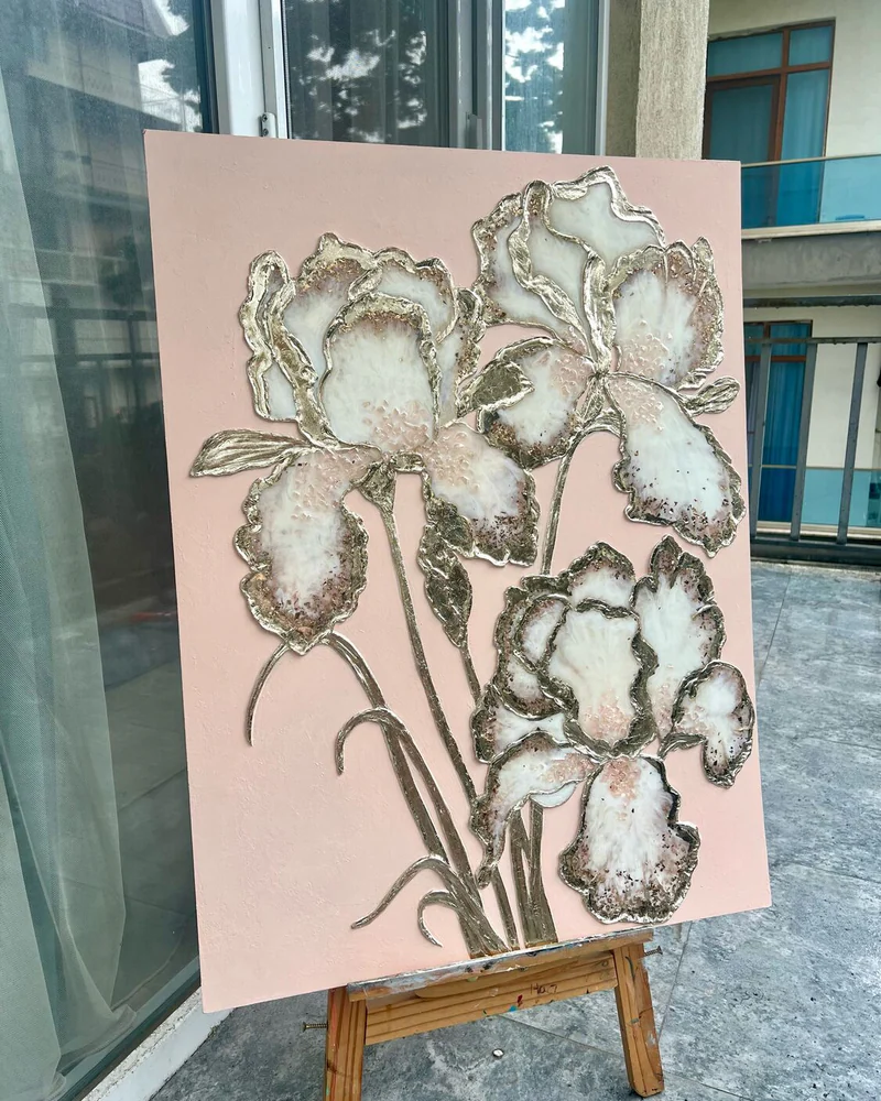 Картина «Ирисы» с золочением, 70×50 см