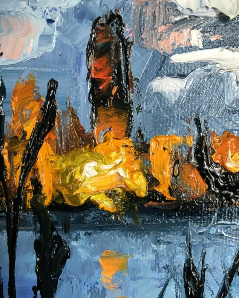 Ночной город. Картина маслом 20×20 см — 20×20 см