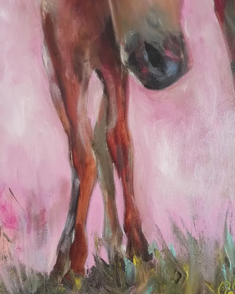 Мама лошадь и жеребенок. Картина маслом 30×60 см — 30×60 см
