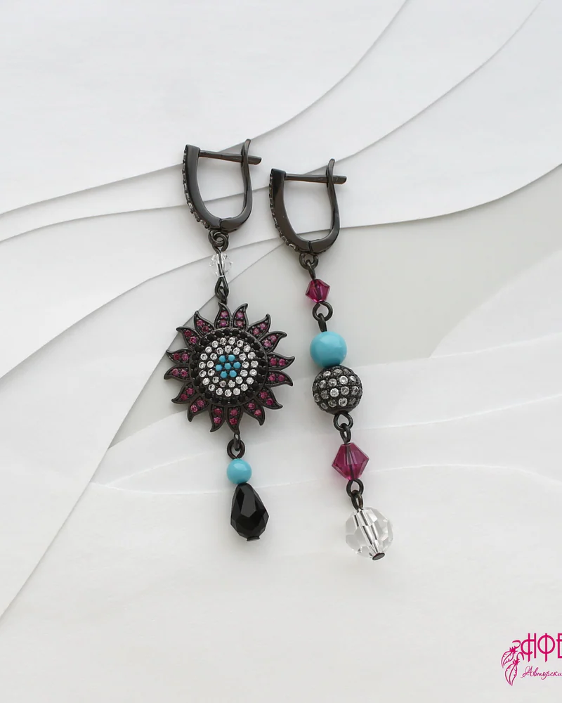 Серьги "Чёрное солнце" Swarovski