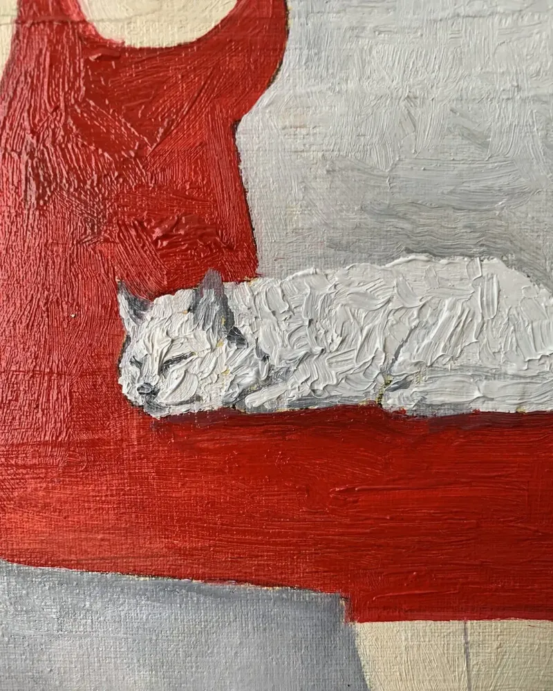 Девушка и кот. Картина маслом 15×25,5 см — 15×25,5 см