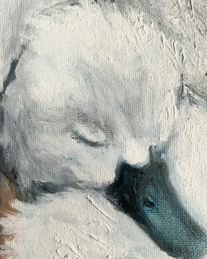 Лебеди мама и малыш. Картина маслом 20×30 см — 20×30 см