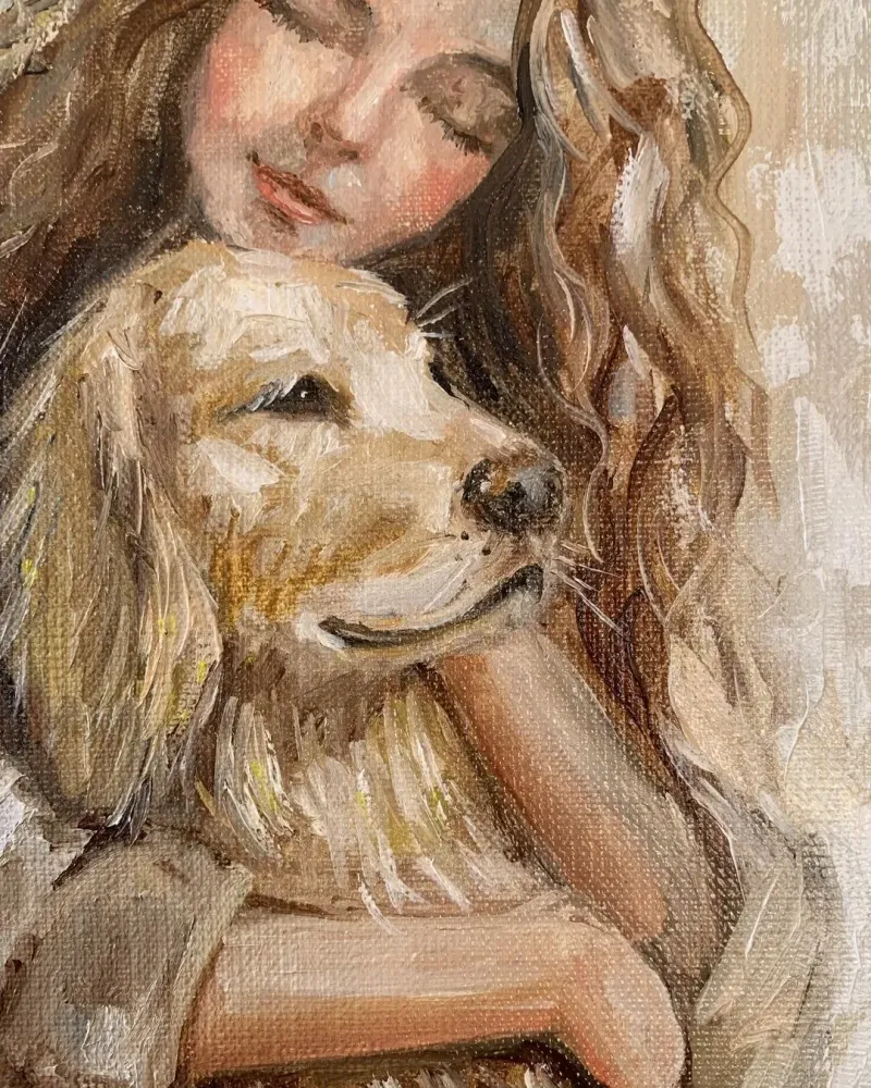 Девочка с собакой 2. Картина маслом 20×30 см — 20×30 см