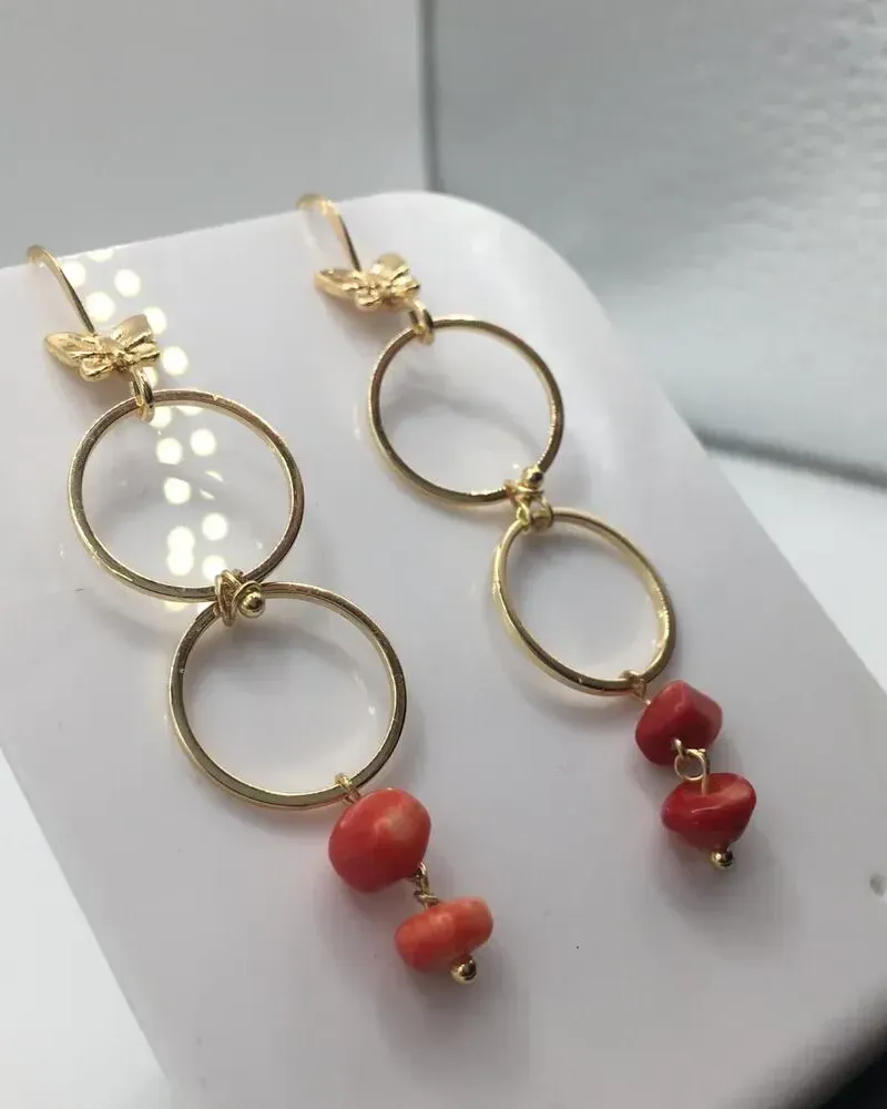 Серьги с натуральным кораллом «Вечное лето», коралловые — Коралловые