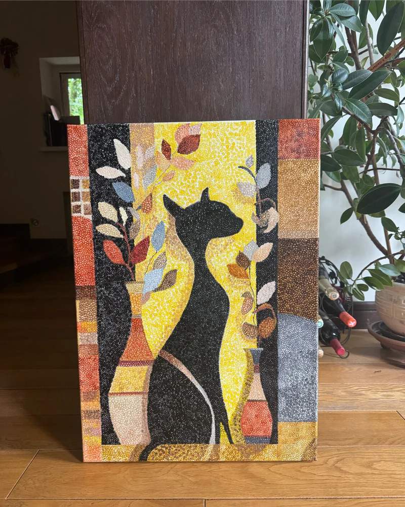 Картина маслом «Black cat» 50×70 см, пуантилизм — Оригинал