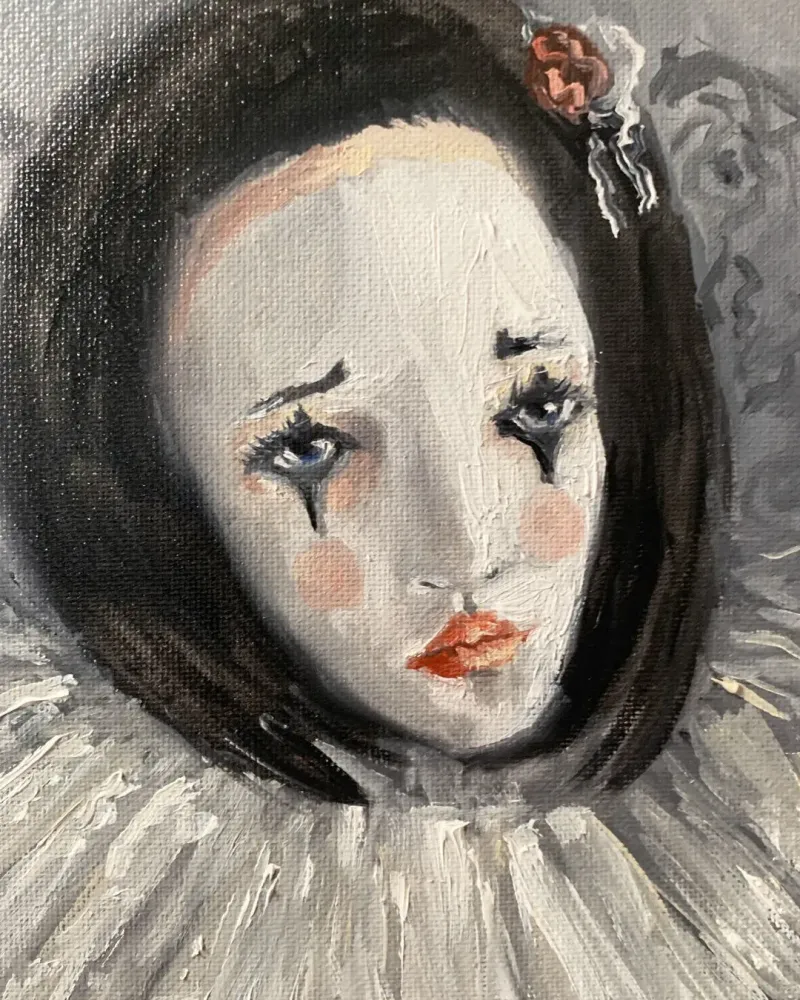 Печаль клоунессы. Картина маслом 20×20 см — 20×20 см