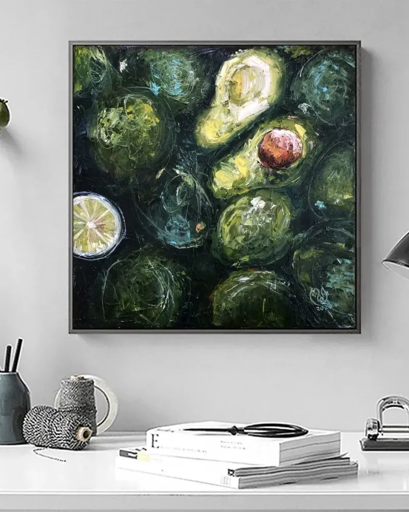 Авокадо и лайм. Картина маслом 30×30 см — 30×30 см