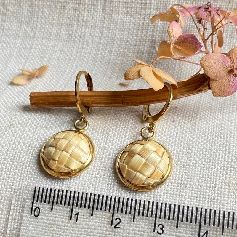 Серьги «Бусина» из соломки, натуральный цвет