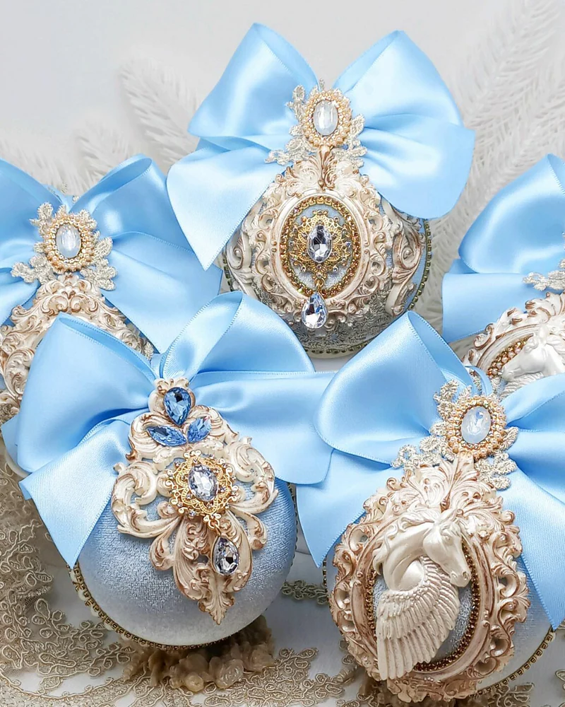 Ёлочные шары Голубой и золотой