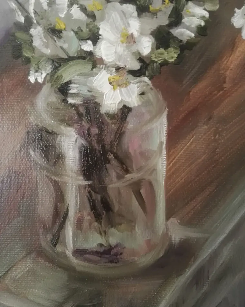 Ветка яблони. Картина маслом 30×50 см — 30×50 см