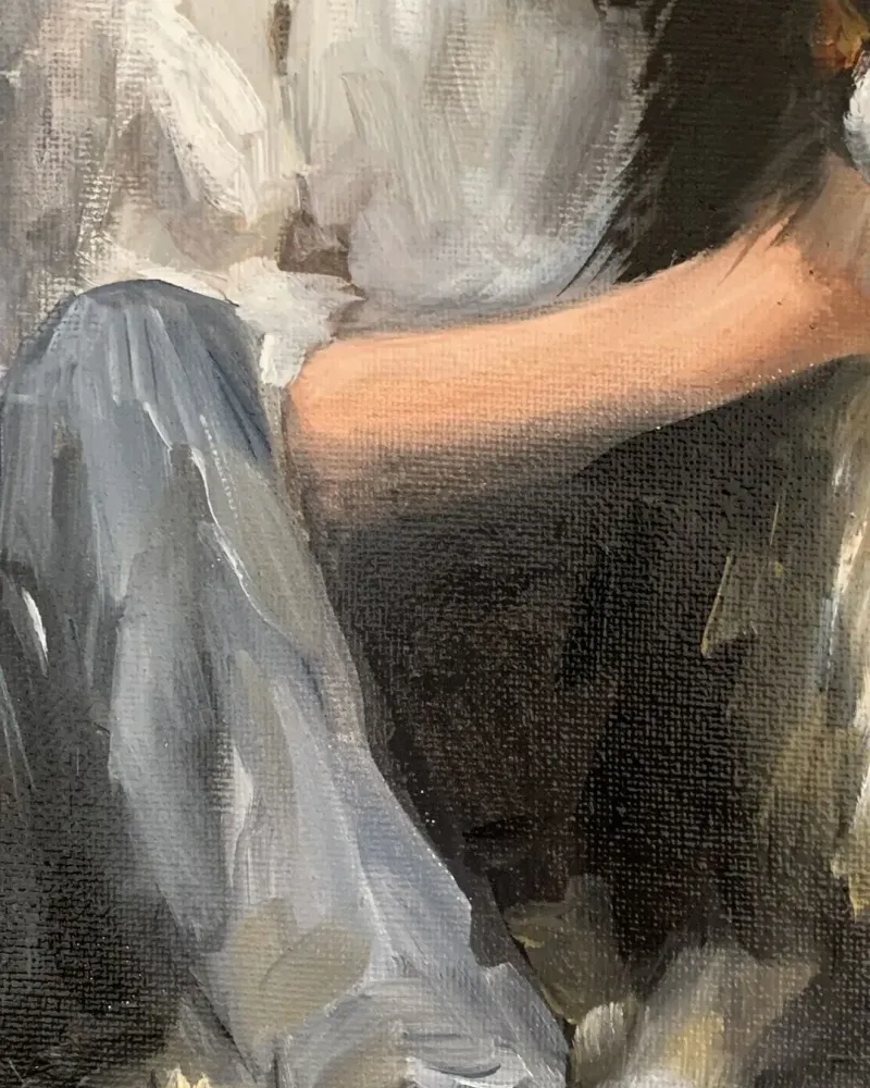 Мальчик с собакой. Картина маслом 20×30 см — 20×30 см