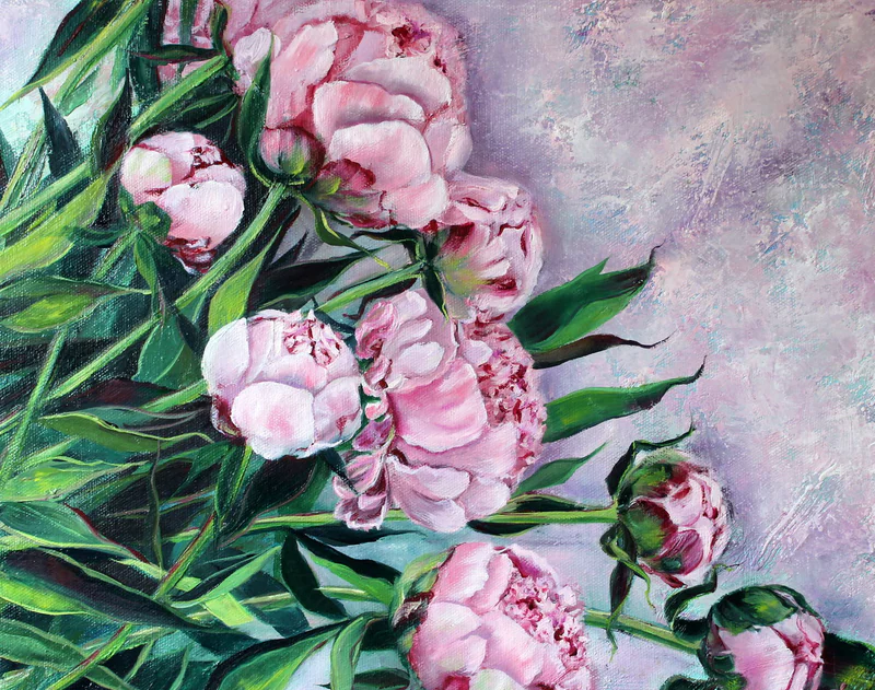 Картина с пионами маслом, Peonies