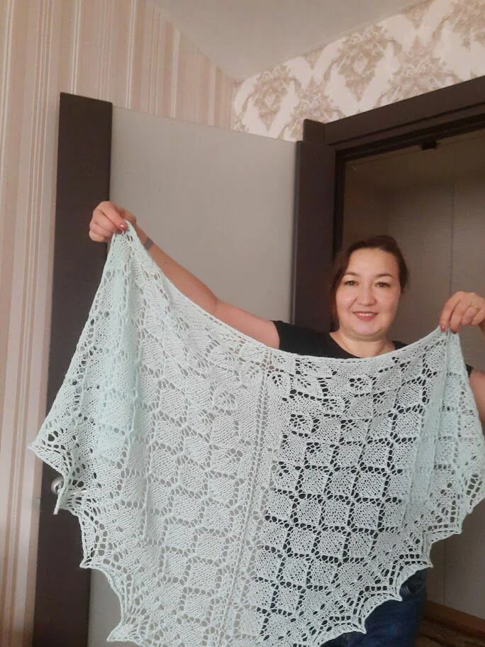 Альпака Шаль пуховая мятная вязаная косынка пуховый платок ажурная