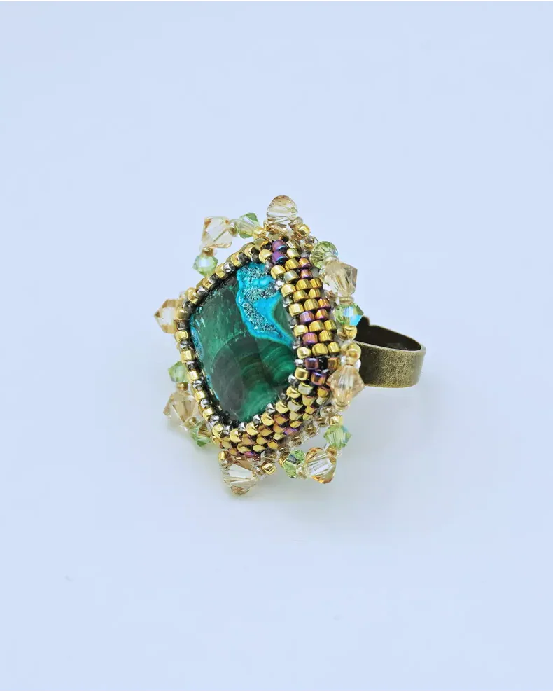 Авторское кольцо с хризоколлой и Swarovski