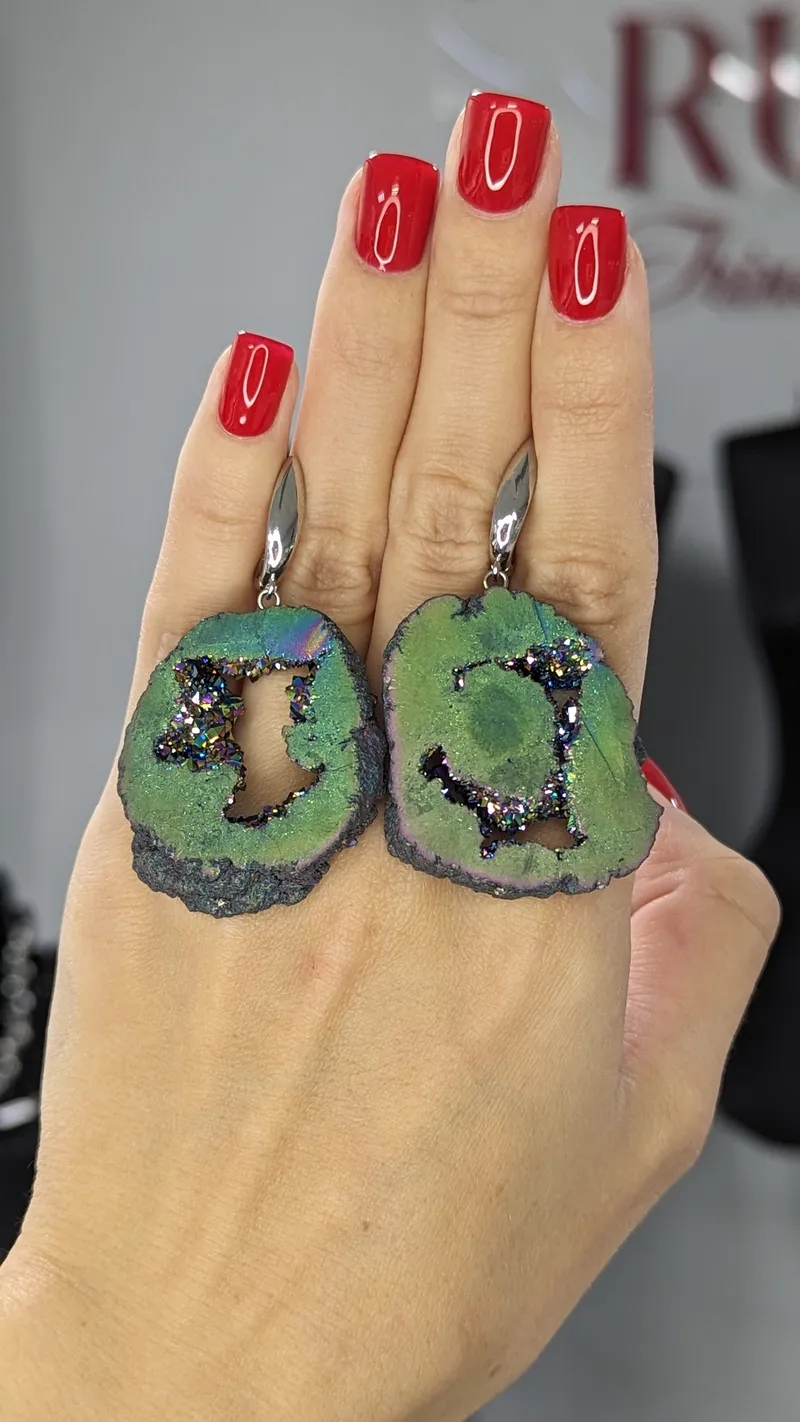 Серьги со срезами кварца — Зелёный