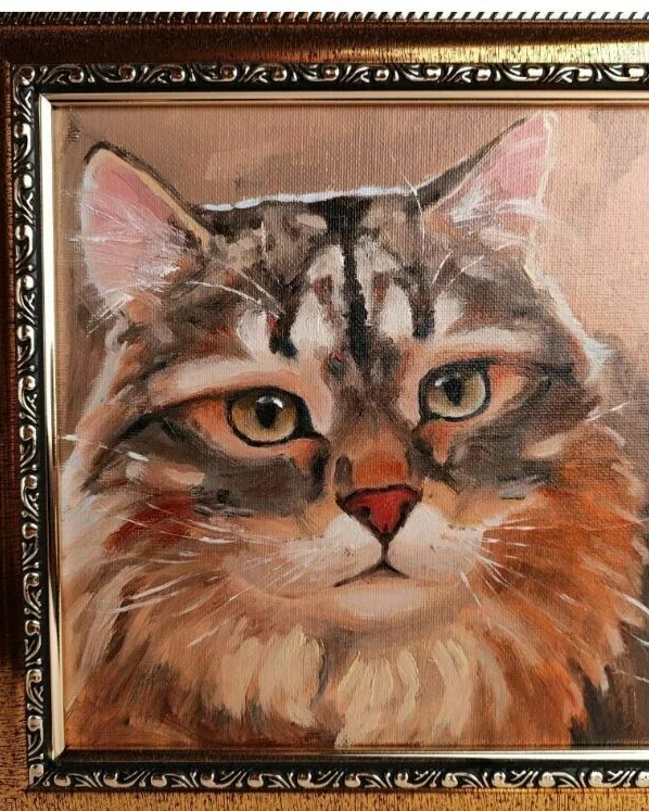 Картина с котиком Сибирский кот масло 20 на 20 см