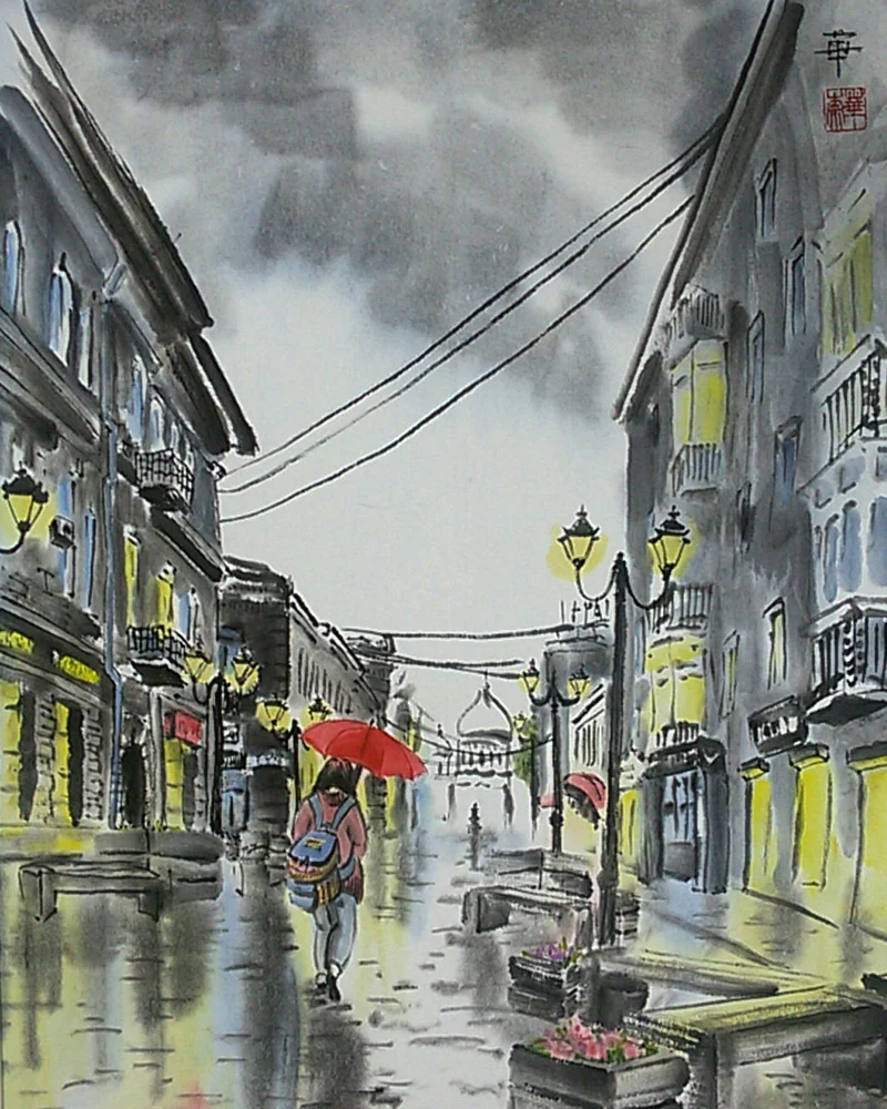 Картина На Соборном переулке, 50x70 дождь