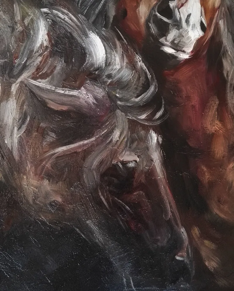 Пара лошадей. Картина маслом 50×70 см — 50×70 см