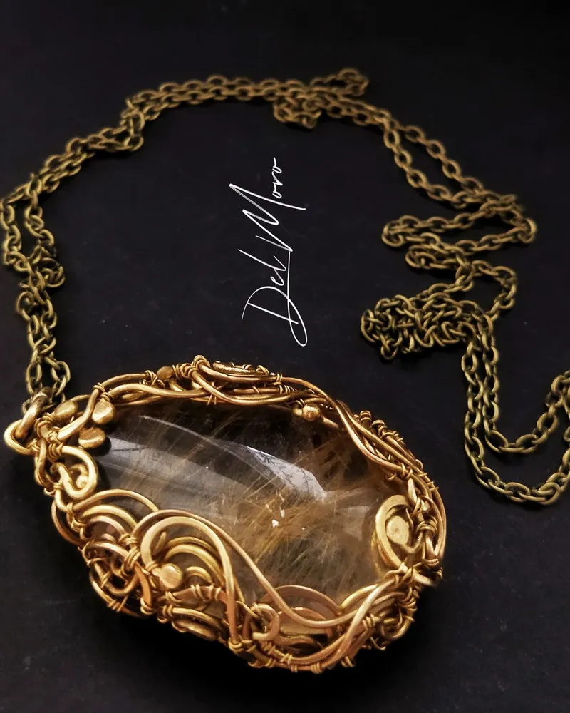 Кулон c камнем рутиловый кварц "Venus gold" #2 — коричневый — Рутиловый кварц