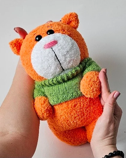 Рыжий Кот вязаный спицами.