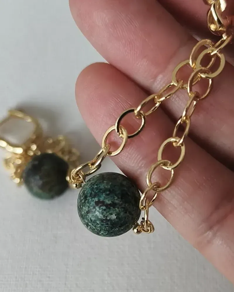 Серьги со змеевиком «Роскошь царицы», зелёные — Зелёные