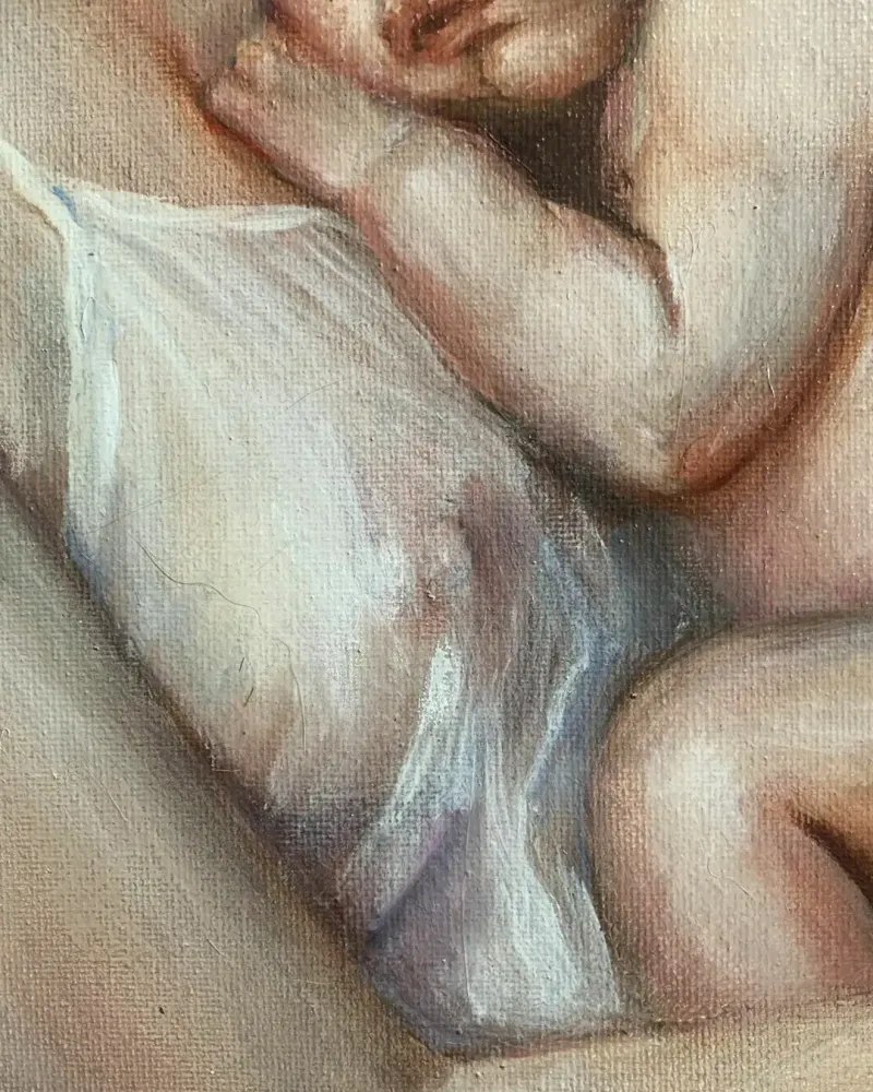 В маминых объятиях. Картина маслом 20×30 см — 20×30 см