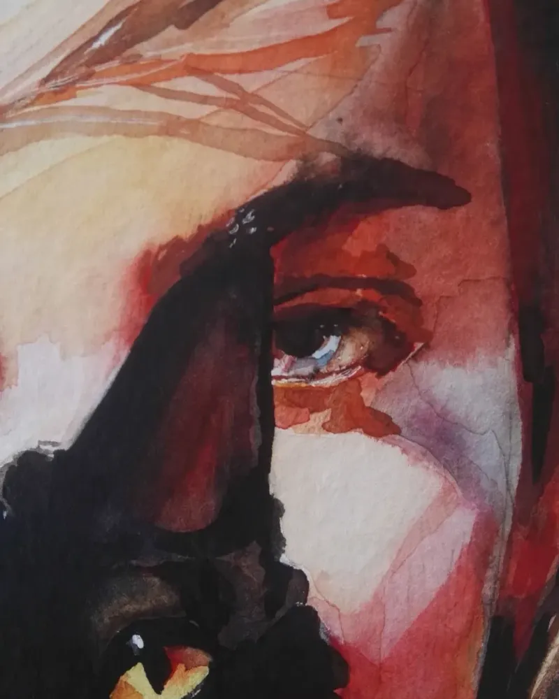 Девушка в красном и черный кот. Акварель 20×30 см — 20×30 см