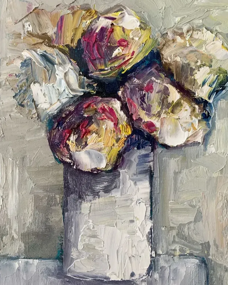 Цветы в вазе. Картина маслом 15×21 см — 15×21 см