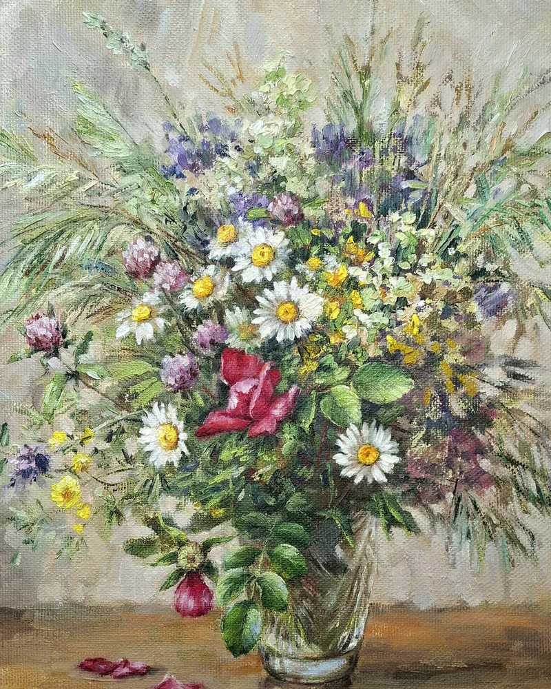 Июньский букет. Картина холст масло
