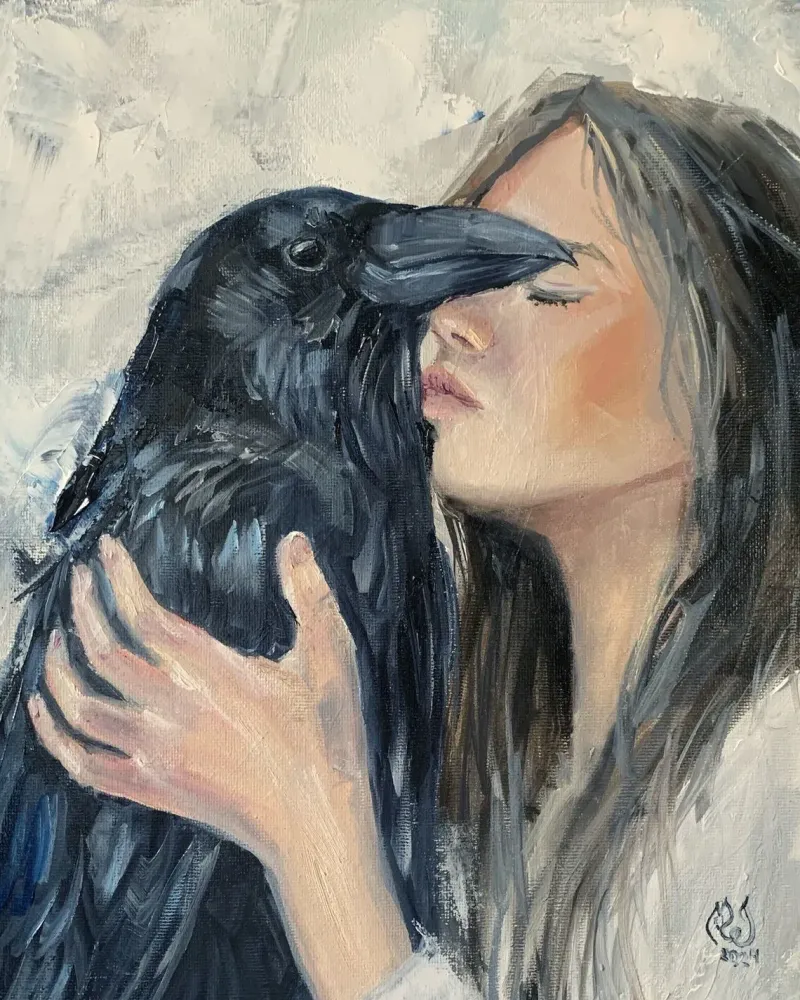 Ворон. Картина маслом 30×30 см — 30×30 см