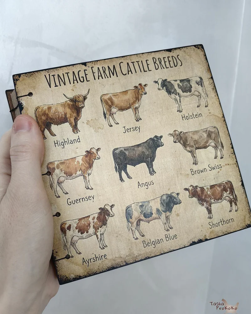 Деревянный блокнот 15,5×15,5 см с коптским переплётом — Cows