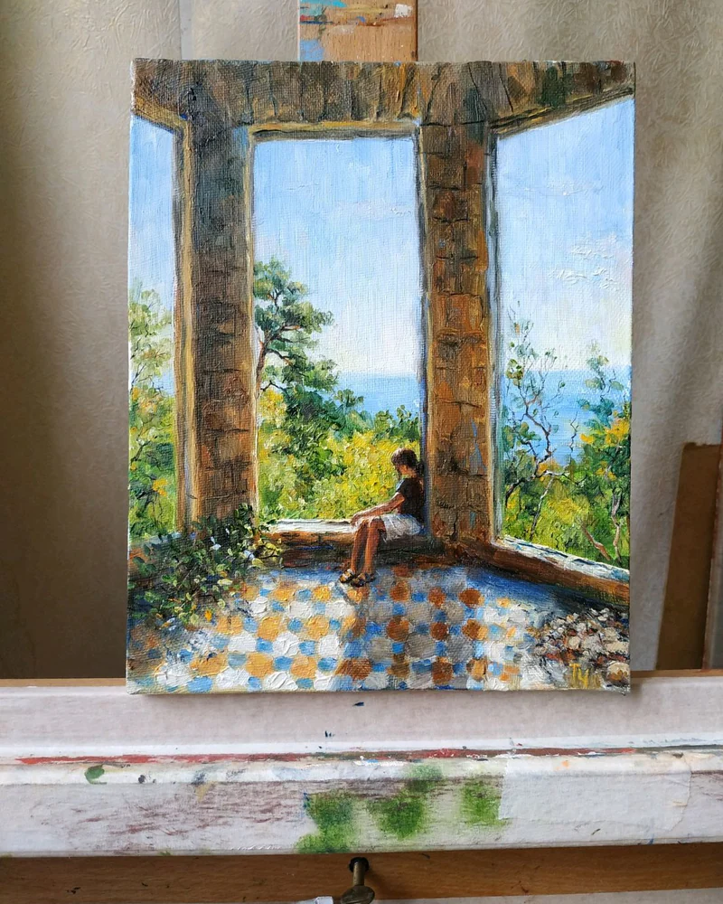 В заброшенном замке. Холст, масло 25х20 см