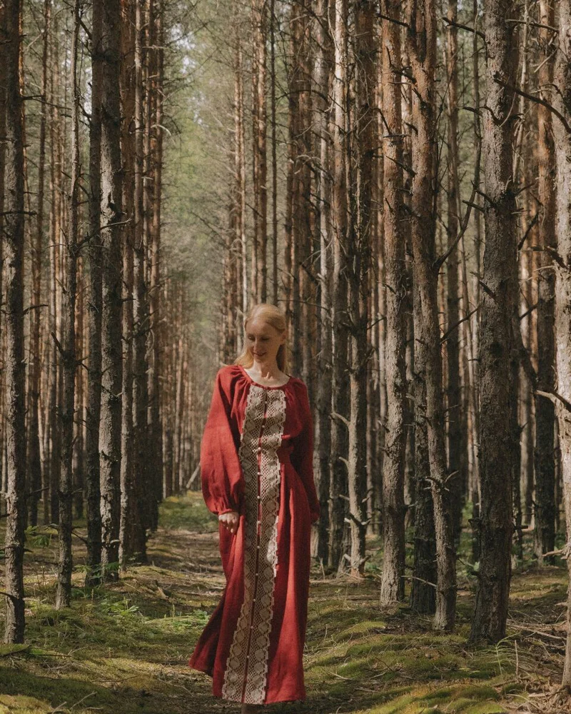 Платье народное «Княженика», бордовое