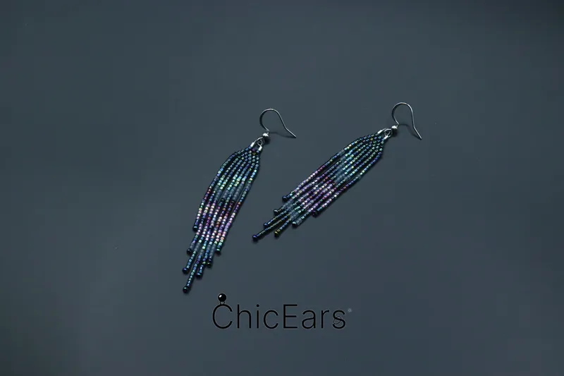 Серьги-бахрома «Северное сияние» из бисера