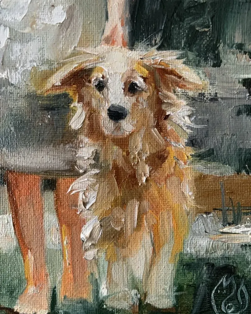 Девочка и её пёс. Картина маслом 20×30 см — 20×30 см
