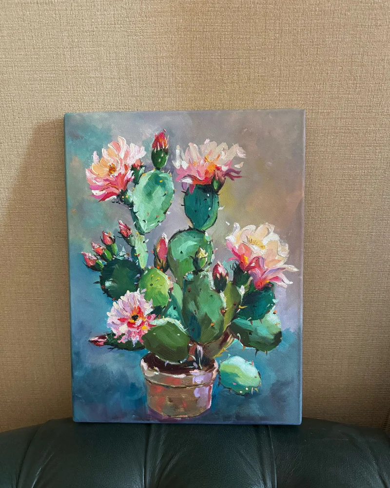 Картина маслом цветы. Кактусы. 30×40 см — Оригинал