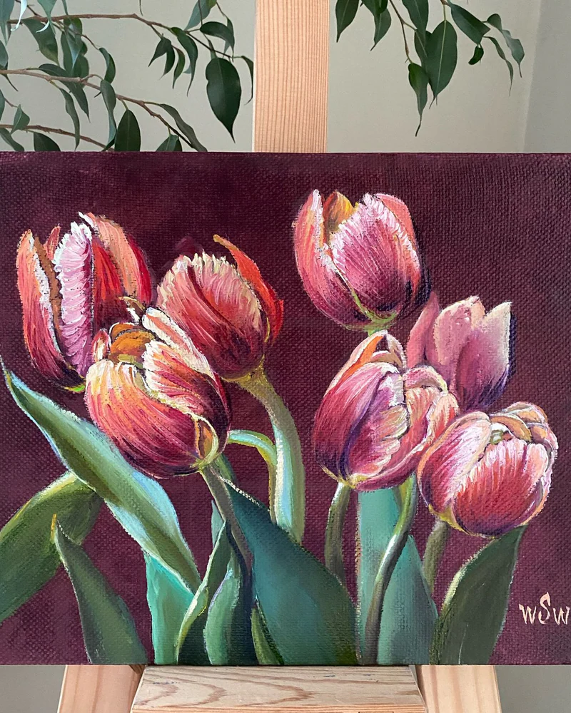Картина маслом. Тюльпаны. 30×25 см — Оригинал