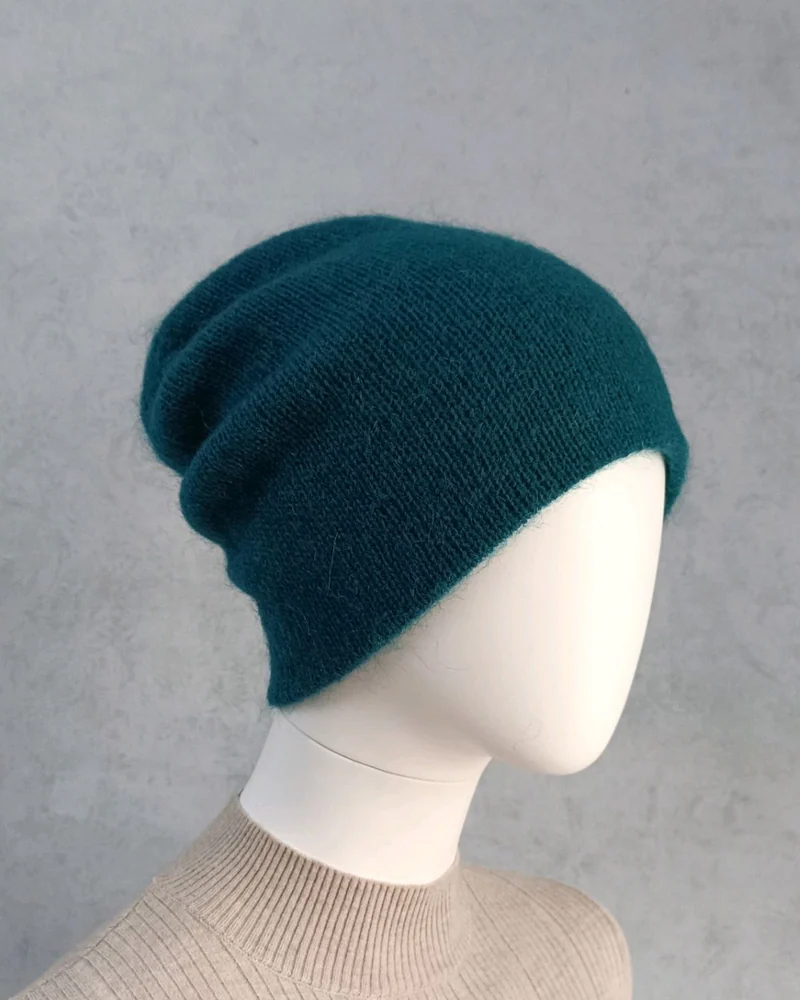 Двойная шапка бини Облако (Baby super kid mohair) — Морская волна/петроль