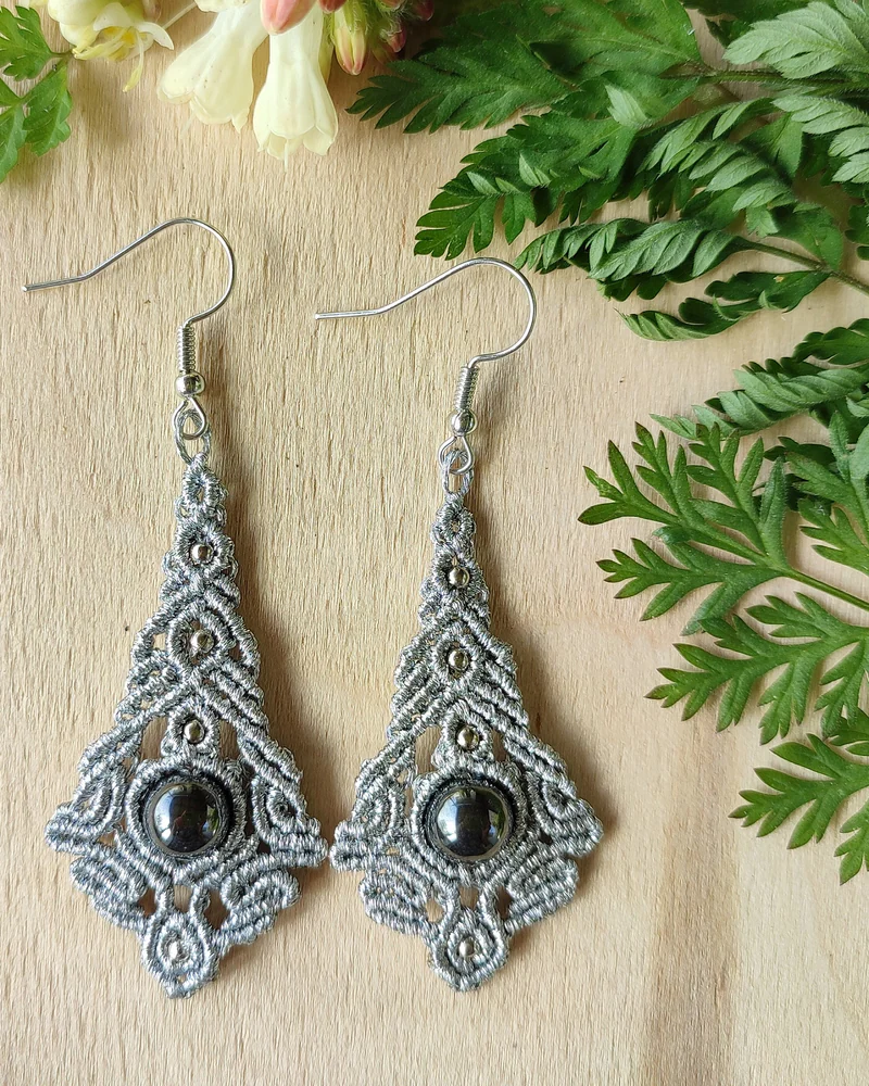 Фиолетовый Серьги макраме "Ясна"