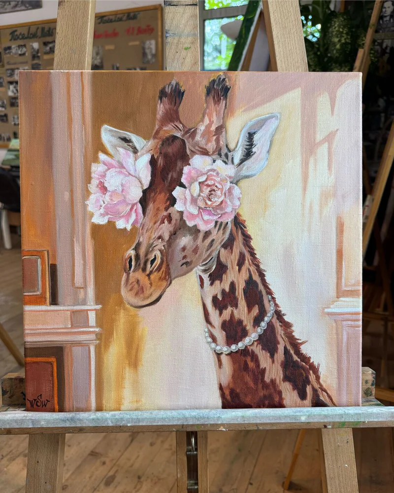 Картина маслом «Жираф в цветах» 40×40 см — Оригинал