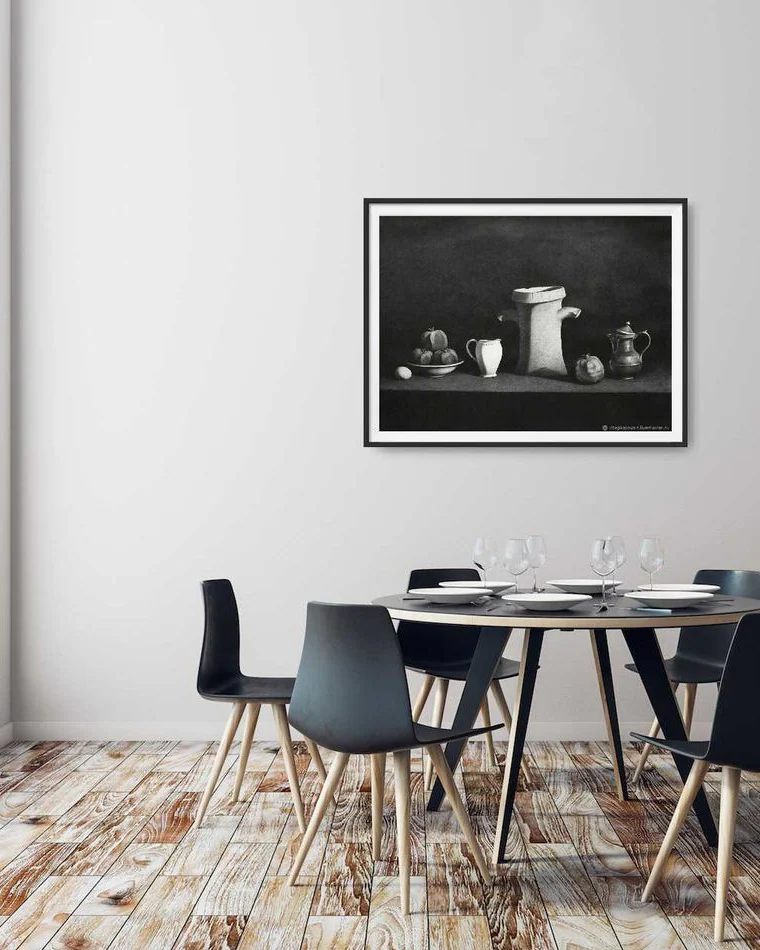 Натюрморт с гранатами и куском амфоры. 75х100 см. Графика