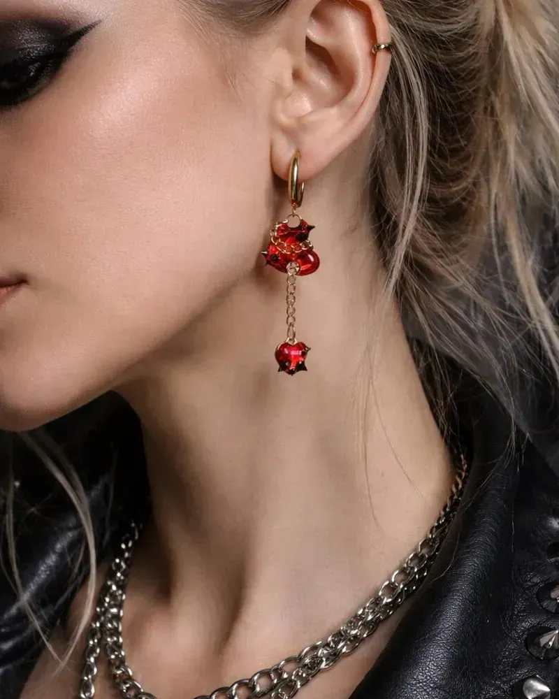 Серьги «Красное сердце» — Красные