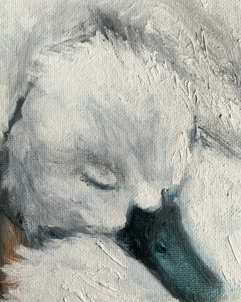 Лебеди мама и малыш. Картина маслом 20×30 см — 20×30 см