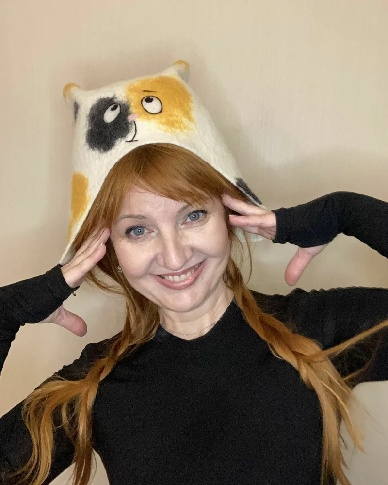 Шапка валяная Кот